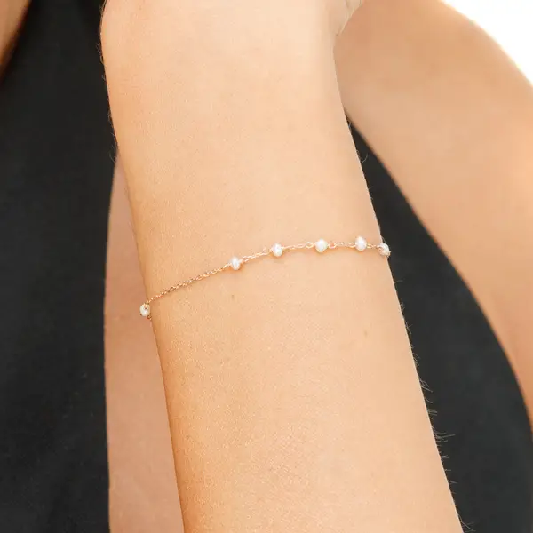 Leaf Jewelry Armkette White Pearls, 14 K Rosegold zollfrei