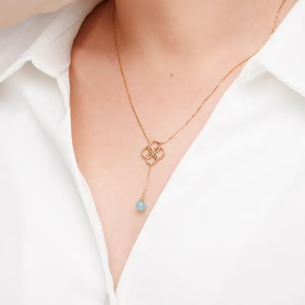 Leaf Jewelry Halskette Clover Charm, Aqua Chalzedon, 18 K Rosegold vergoldet Hotsell