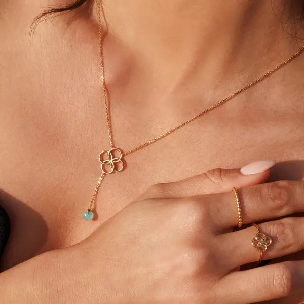 Leaf Jewelry Halskette Clover Charm, Aqua Chalzedon, 18 K Rosegold vergoldet Hotsell
