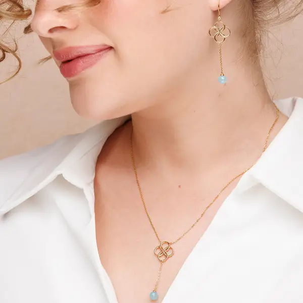 Leaf Jewelry Halskette Clover Charm, Aqua Chalzedon, 18 K Rosegold vergoldet Hotsell