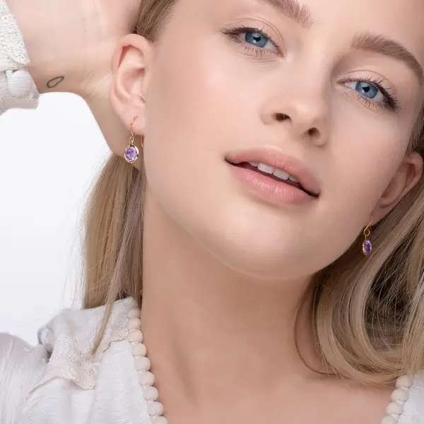 Leaf Jewelry Ohrringe Amethyst, 14 K Gelbgold Günstiger Verkauf