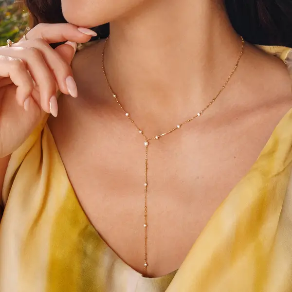 Leaf Jewelry Y-Halskette Flying Pearls, 18 K Gelbgold vergoldet Meist gekauft