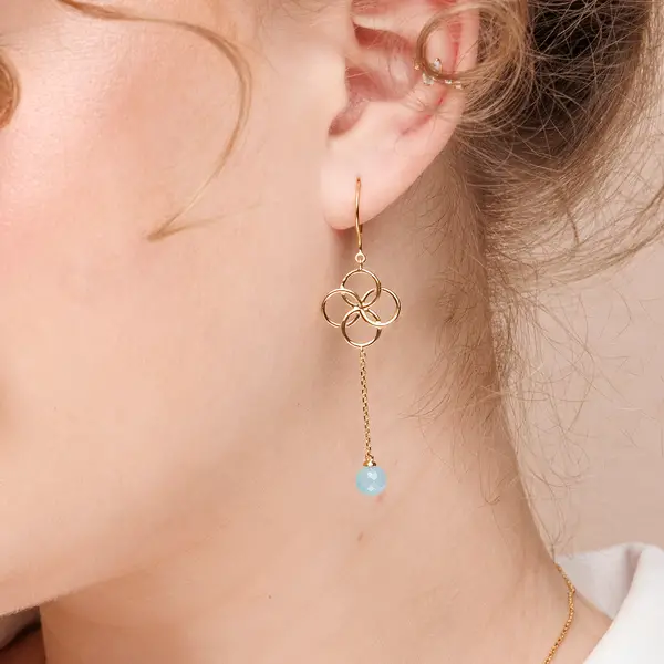 Leaf Jewelry Ohrhänger Clover Charm, Aqua Chalzedon, 18 K Gelbgold vergoldet Begrenztes Angebot