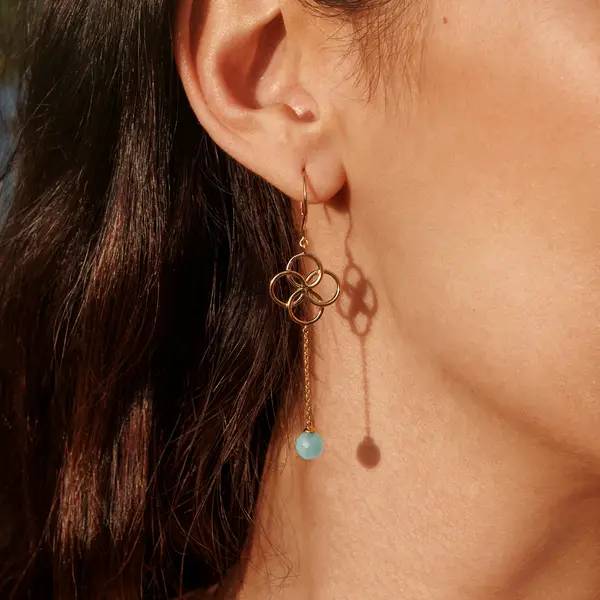 Leaf Jewelry Ohrhänger Clover Charm, Aqua Chalzedon, 18 K Gelbgold vergoldet Begrenztes Angebot