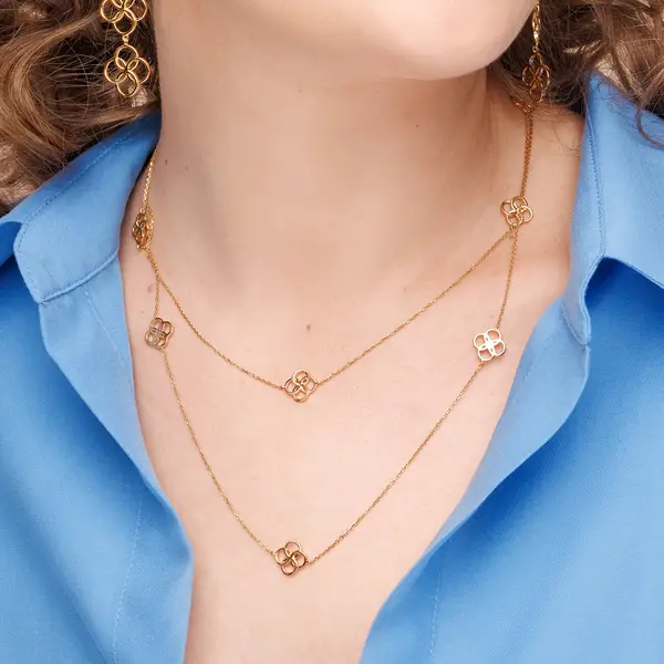 Leaf Jewelry Lange Halskette Clover Charm, 18 K Gelbgold vergoldet Preisnachlass