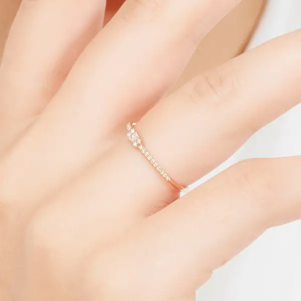 Leaf Jewelry Ring mit Diamanten, Tiny Baguette, 14K Rosegold Black Friday