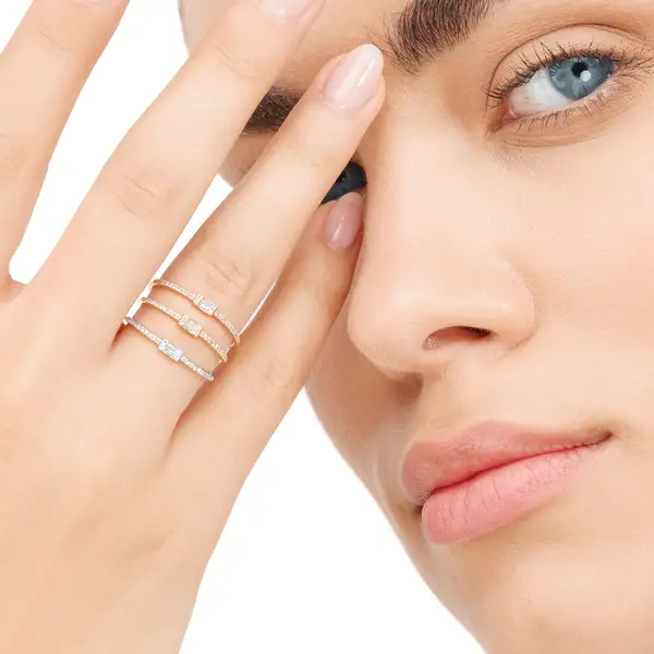 Leaf Jewelry Ring mit Diamanten, Tiny Baguette, 14K Rosegold Black Friday