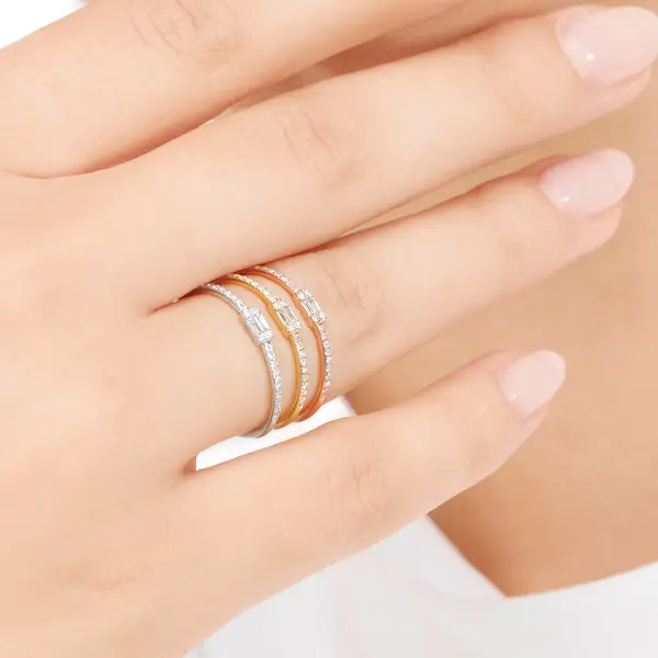 Leaf Jewelry Ring mit Diamanten, Tiny Baguette, 14K Rosegold Black Friday
