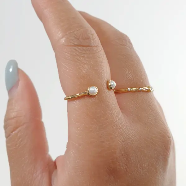 Leaf Jewelry Silber Open Ring, Perle, Rosegold Muttertagsangebot