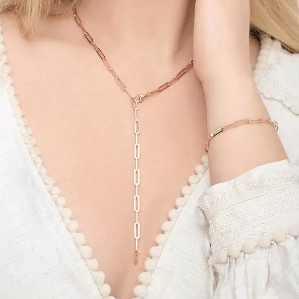 Leaf Jewelry Y-Halskette Square, 52cm, 18 K Rosegold vergoldet Räumungsverkauf