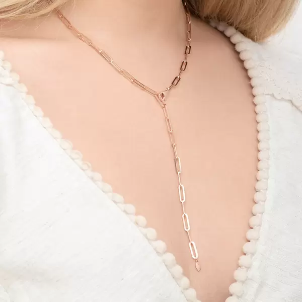 Leaf Jewelry Y-Halskette Square, 52cm, 18 K Rosegold vergoldet Räumungsverkauf