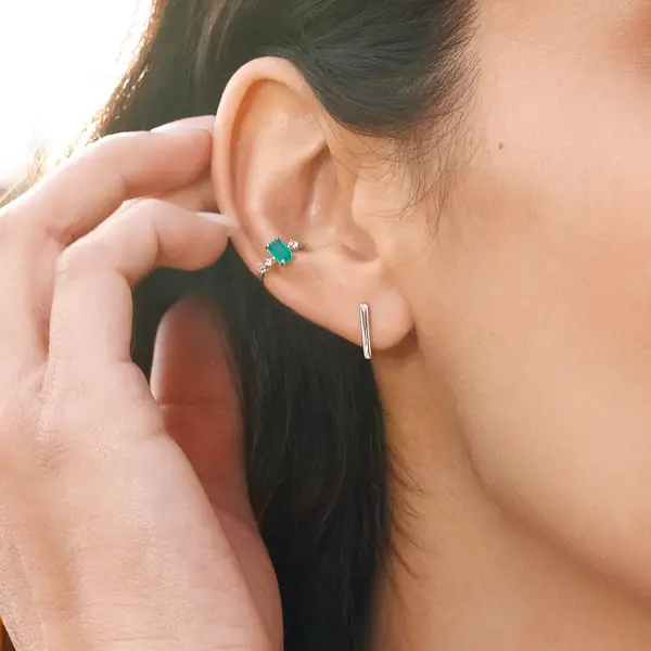 Leaf Jewelry Silber Earcuff Gorgeous Gems, Grüner Achat, Gelbgold Sonderangebot der Fabrik
