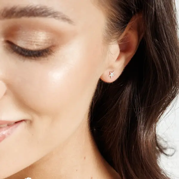 Leaf Jewelry Ohrstecker Stern mit Diamanten, 14K Gelbgold Versandkostenfrei