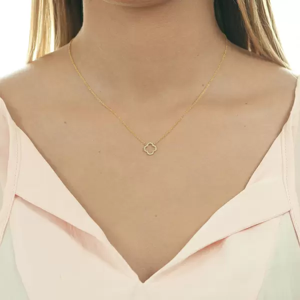 Leaf Jewelry Halskette Clover mit Diamanten, 18 K Gelbgold Großer Ausverkauf