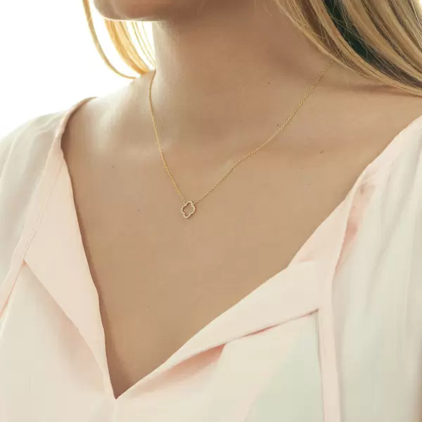 Leaf Jewelry Halskette Clover mit Diamanten, 18 K Gelbgold Großer Ausverkauf
