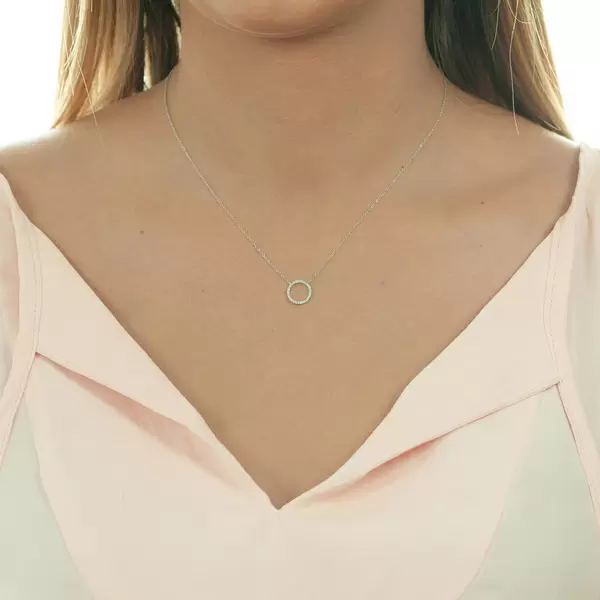 Leaf Jewelry Halskette Circle mit Diamanten, 18 K Weissgold Jubiläumsangebot