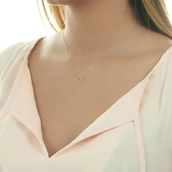 Leaf Jewelry Halskette Circle mit Diamanten, 18 K Weissgold Jubiläumsangebot