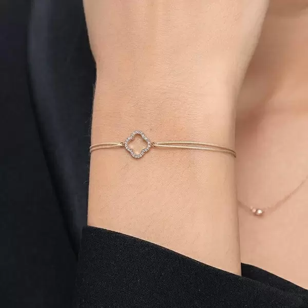 Leaf Jewelry Glückarmband Kleeblatt mit Diamanten, 18 K Rosegold, Beige Lagerräumung