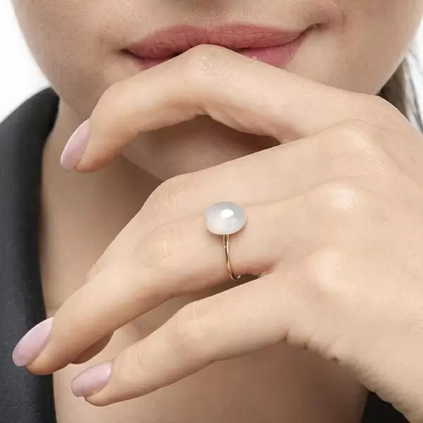 Leaf Jewelry Ring Cabochon II, 14 K Rosegold, Sea Blue Chalzedon Heißer Verkauf