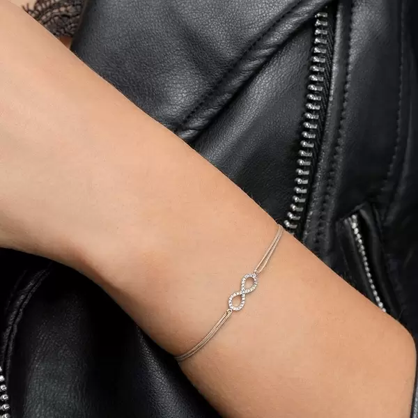 Leaf Jewelry Glücksbändchen Infinity mit Diamanten, 18 K Weißgold, Beige Zeitlich begrenztes Angebot