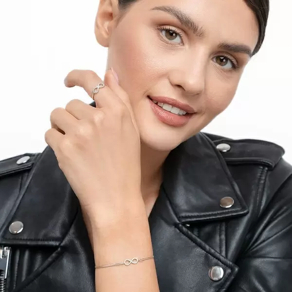 Leaf Jewelry Glücksbändchen Infinity mit Diamanten, 18 K Weißgold, Beige Zeitlich begrenztes Angebot