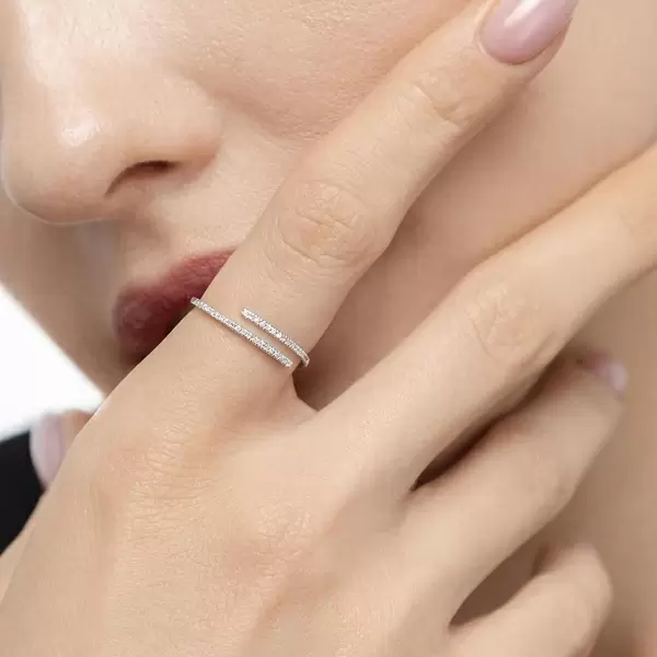 Leaf Jewelry Ring Open mit Diamanten, 18 K Weissgold, Gr.52 Exklusive Angebote