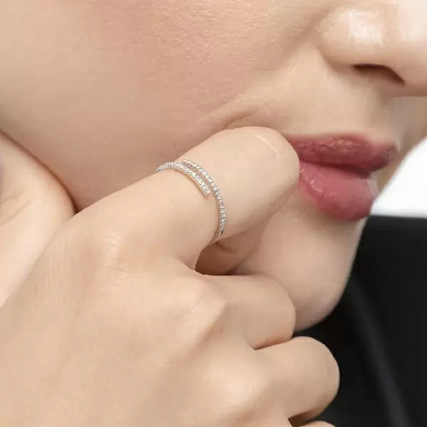Leaf Jewelry Ring Open mit Diamanten, 18 K Weissgold, Gr.52 Exklusive Angebote