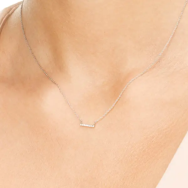 Leaf Jewelry Halskette Horizontal Bar, Diamant, 14 K Weißgold Kauf eins, bekomm eins gratis