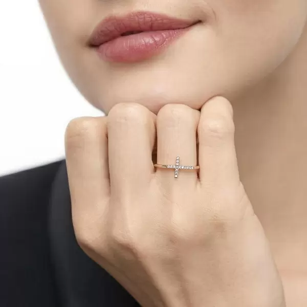 Leaf Jewelry Ring Kreuz mit Diamanten, 18K Rosegold Wochenangebot