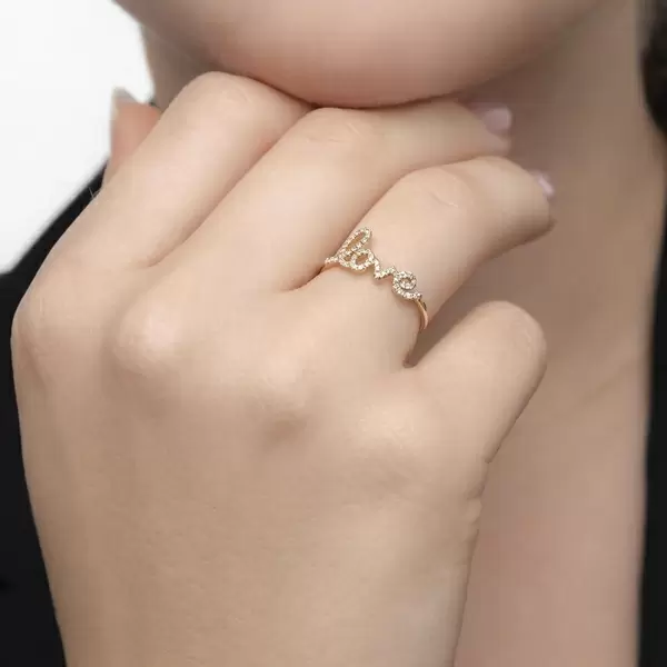 Leaf Jewelry Ring Love 18K Gelbgold mit Diamanten Letzte 3 Tage
