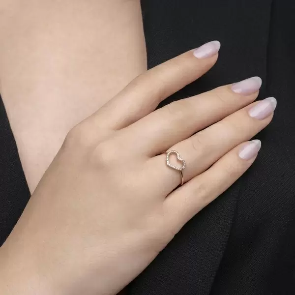 Leaf Jewelry Ring Herz mit Diamanten, 18 K Rosegold Letzte 2 Tage