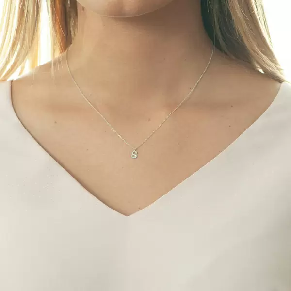 Leaf Jewelry Halskette Letter "S", 14 K Weißgold mit Diamanten Bis zu 50% Rabatt