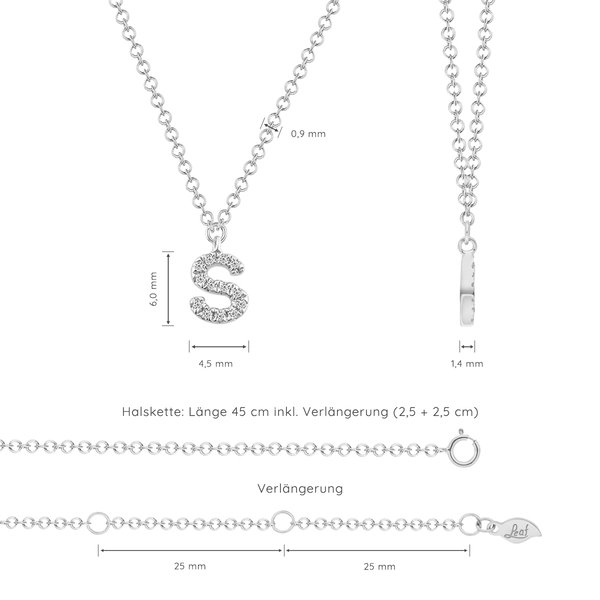 Leaf Jewelry Halskette Letter "S", 14 K Weißgold mit Diamanten Bis zu 50% Rabatt