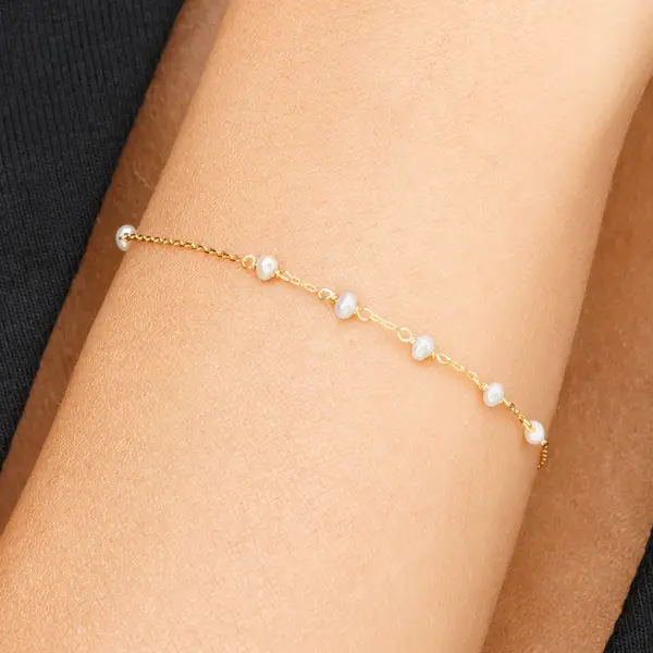 Leaf Jewelry Armkette White Pearls, 14 K Gelbgold Riesige Rabatte