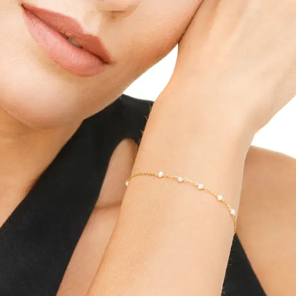 Leaf Jewelry Armkette White Pearls, 14 K Gelbgold Riesige Rabatte