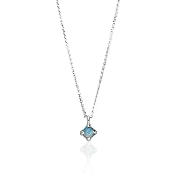 Leaf Jewelry Halskette Cabochon, Blauer Topas, 14 K Weißgold