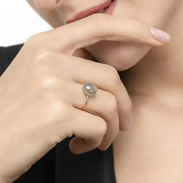 Leaf Jewelry Ring Cabochon II, 14 K Rosegold, Grauer Mondstein Angebote