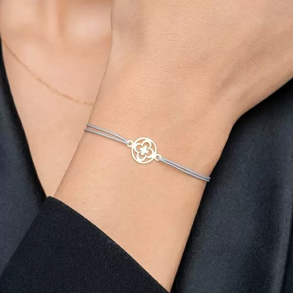 Leaf Jewelry Glücksbändchen Clover, 14 K Gelbgold, Grau Fabrik Onlineshop
