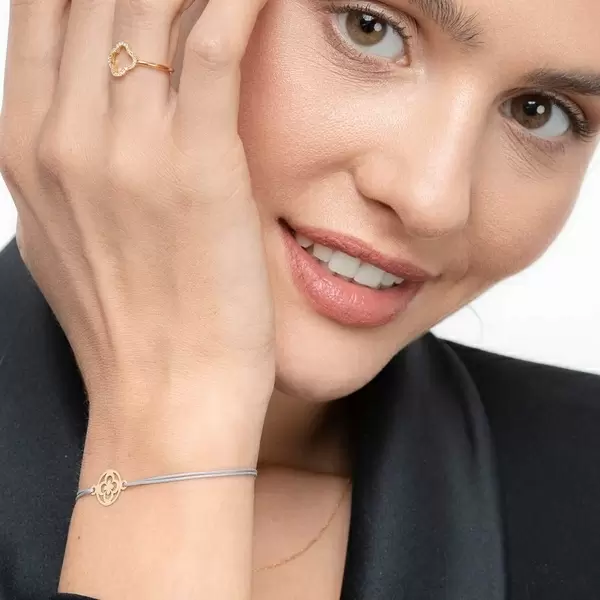 Leaf Jewelry Glücksbändchen Clover, 14 K Gelbgold, Grau Fabrik Onlineshop