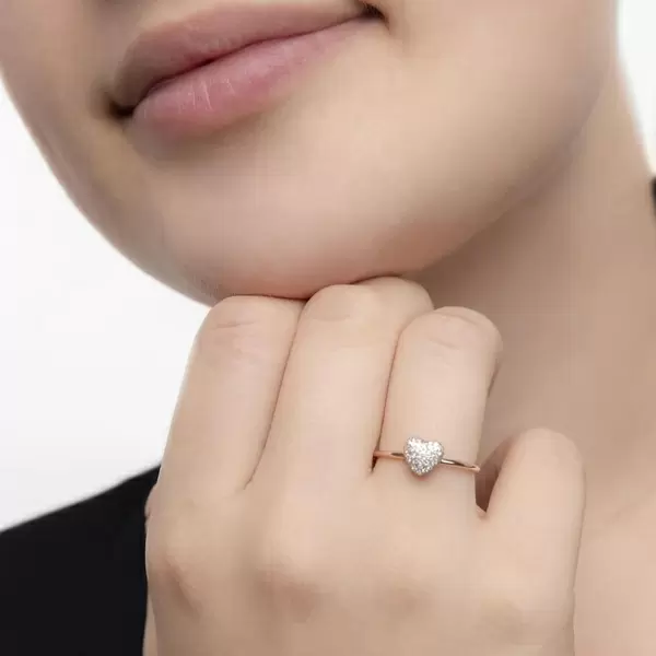 Leaf Jewelry Ring Herz Full mit Diamanten, 18 K Rosegold Sonderangebot