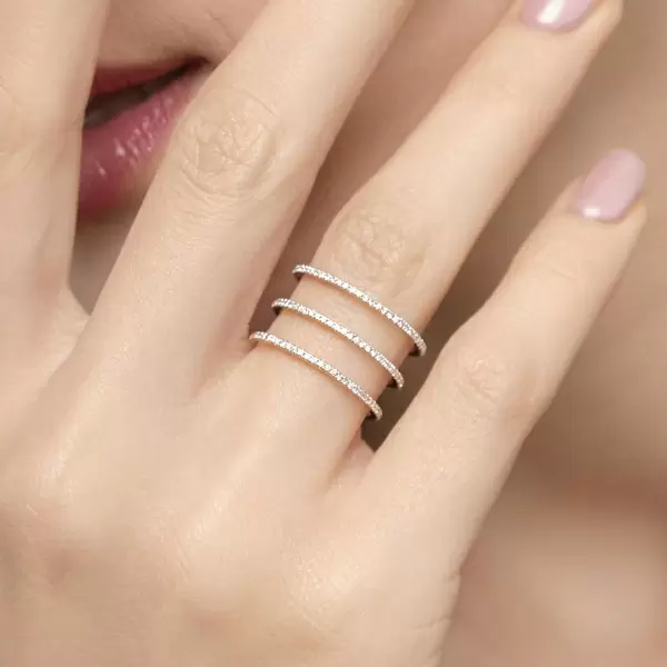 Leaf Jewelry Ring Triple mit Diamanten, 18 K Rosegold, Größe 46 Großer Ausverkauf