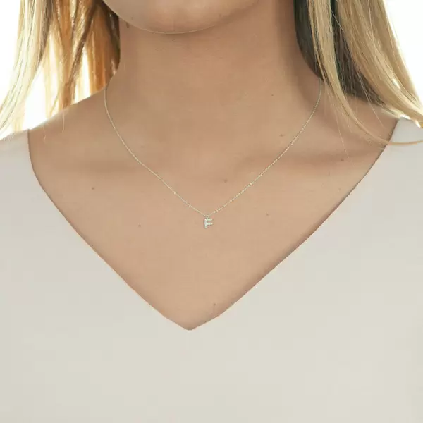 Leaf Jewelry Halskette Letter "F", 14 K Weißgold mit Diamanten Große Rabatte