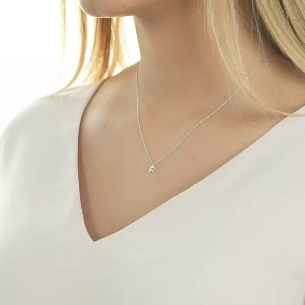 Leaf Jewelry Halskette Letter "F", 14 K Weißgold mit Diamanten Große Rabatte