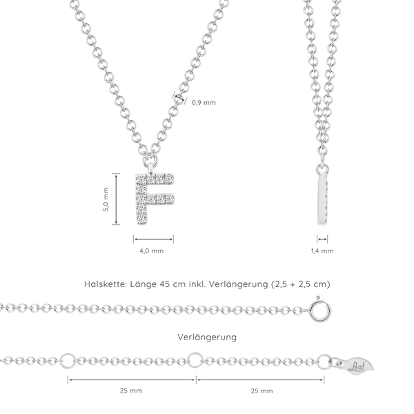 Leaf Jewelry Halskette Letter "F", 14 K Weißgold mit Diamanten Große Rabatte