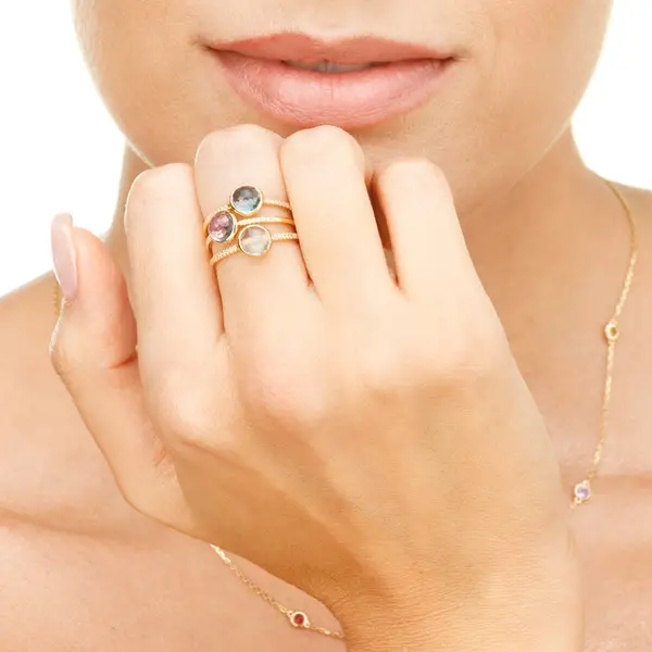 Leaf Jewelry Ring Amethyst mit Diamanten, 14K Gelbgold Kauf eins, bekomm eins gratis