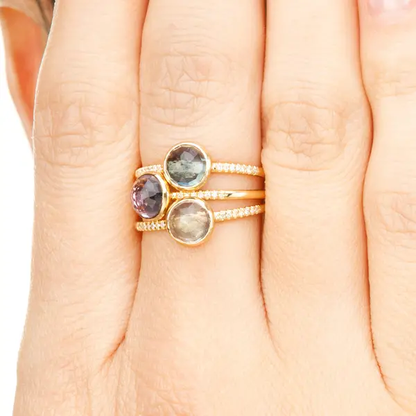 Leaf Jewelry Ring Amethyst mit Diamanten, 14K Gelbgold Kauf eins, bekomm eins gratis