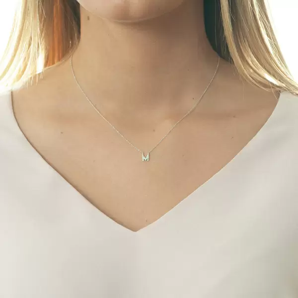 Leaf Jewelry Halskette Letter "M", 14 K Weißgold mit Diamanten Sonderangebote