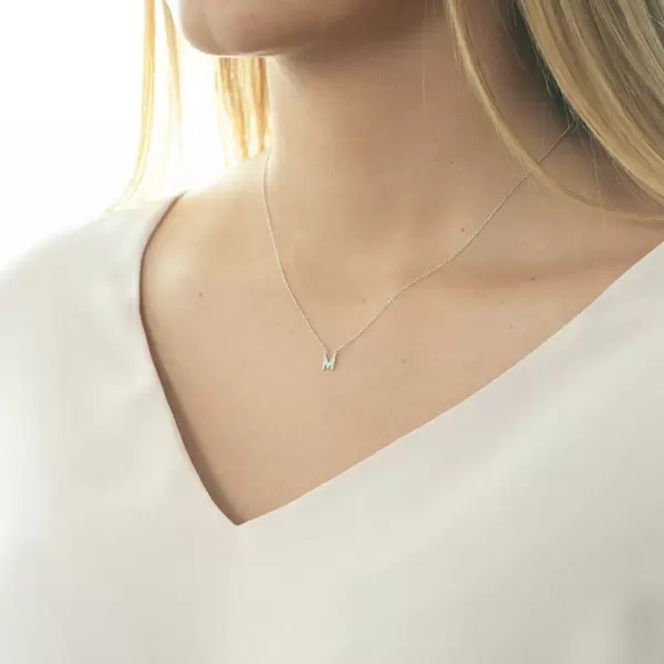 Leaf Jewelry Halskette Letter "M", 14 K Weißgold mit Diamanten Sonderangebote