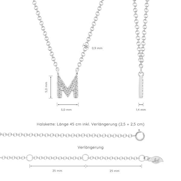 Leaf Jewelry Halskette Letter "M", 14 K Weißgold mit Diamanten Sonderangebote