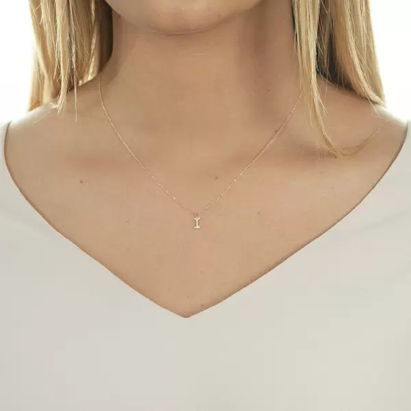 Leaf Jewelry Halskette Letter "I", 14 K Rosegold mit Diamanten Riesige Ersparnisse